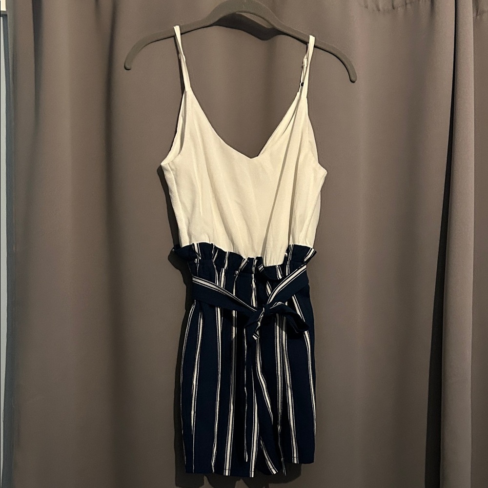 Lily Rose White and Navy Striped Romper